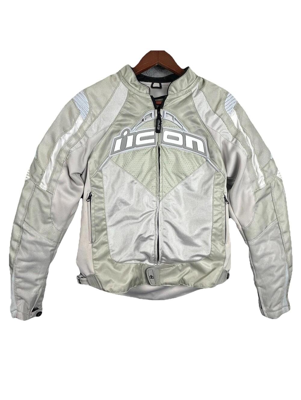 ICON Contra Women’s Motorcycle Jacket Medium Silver Mesh Armor Ready Riding READ